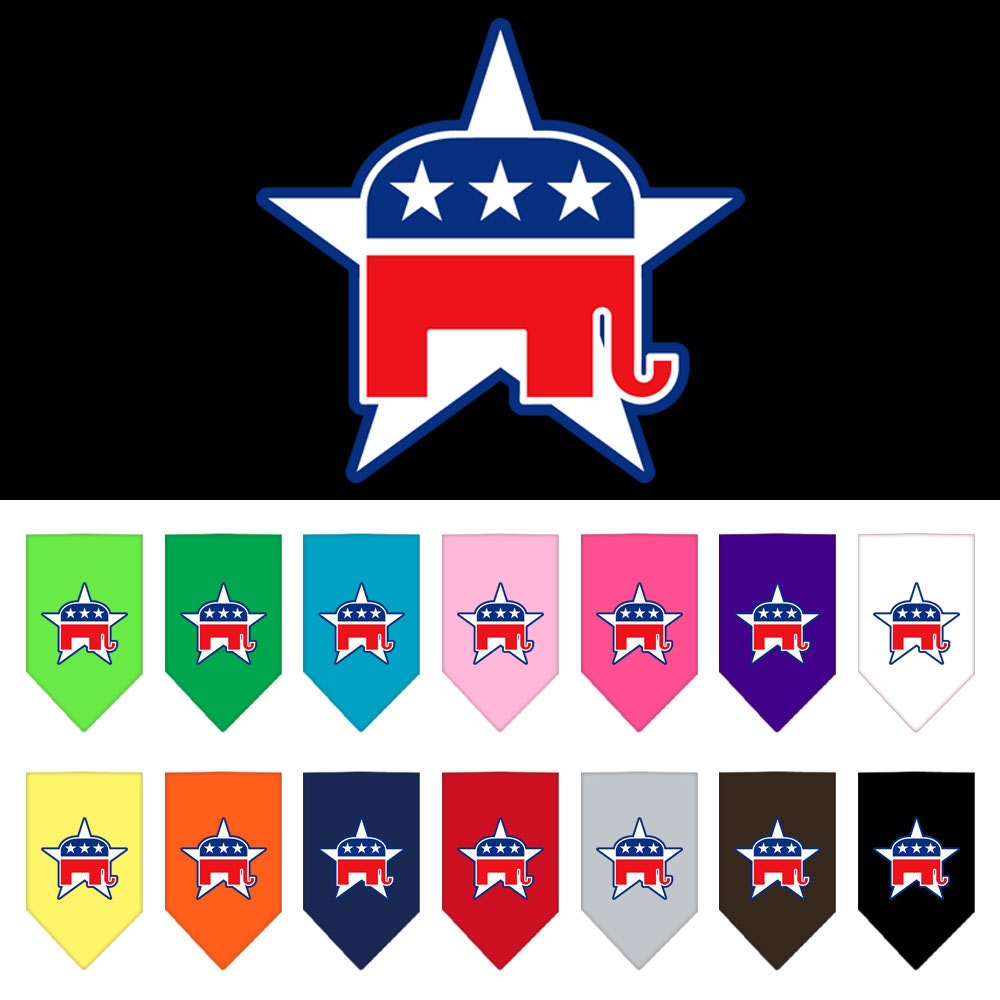 A stylish Republican-themed dog bandana, featuring a bold screen-printed design, perfect for patriotic pets.